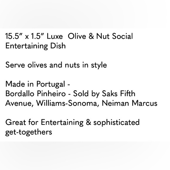 Luxe Olive & Nut Dish 15.5” x 1.5” Entertaining Serving Nuts Bordallo Pinheiro - Picture 3 of 3